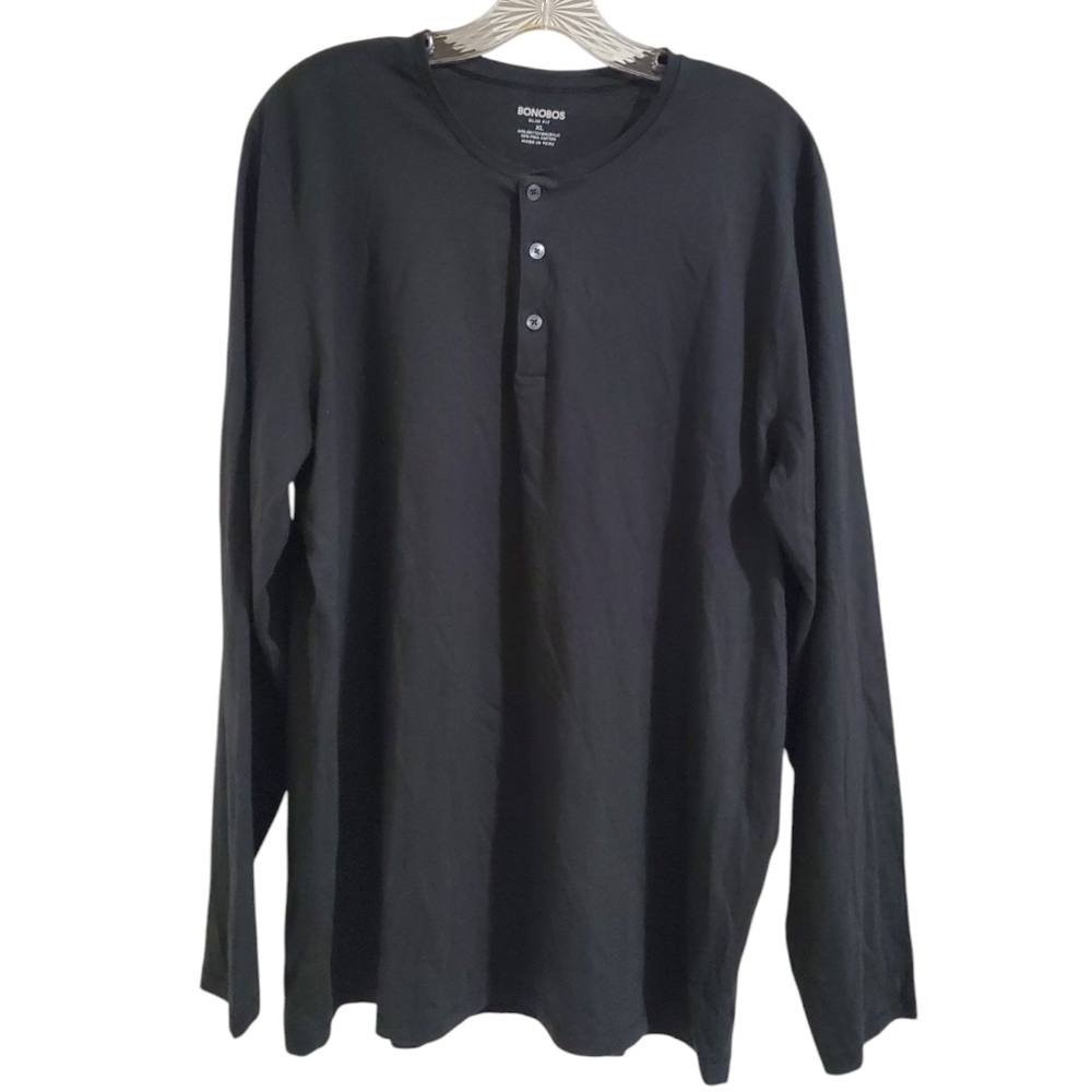 Bonobos Mens Prima Cotton Long Sleeve Henley Shirt Black Size XL
